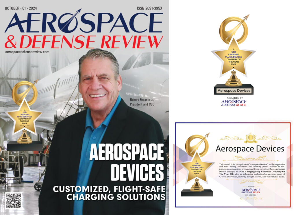 September 2024: Aerospace Devices, Inc., is ISO9100, AS9100, USA Manufacture of Aerospace & Defense Ruggedized USB A & C PED Charging Devices, we are honored to be recognized as the “2024 USB Charging Plug & Devices Company of the Year!